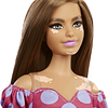 Barbie Fashionista Muñeca curvy vitiligo con vestido de lunares 