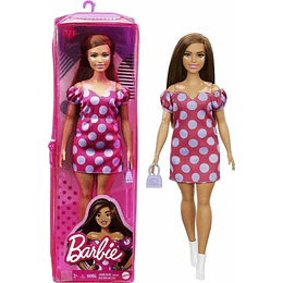  Barbie Fashionista Muñeca curvy vitiligo con vestido de lunares 