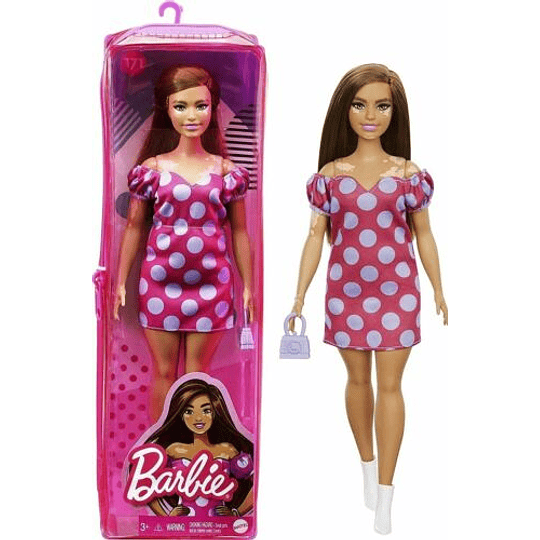  Barbie Fashionista Muñeca curvy vitiligo con vestido de lunares 