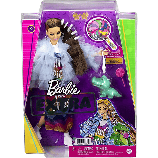  Barbie Extra con vestido arcoiris, accesorios de moda y mascota