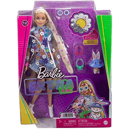 Barbie Extra Rubia con Conjunto Floral de 2 Piezas Incluye Conejo y 15 Accesorios
