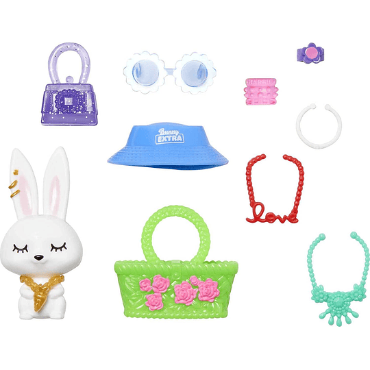 Barbie Extra Rubia con Conjunto Floral de 2 Piezas Incluye Conejo y 15 Accesorios