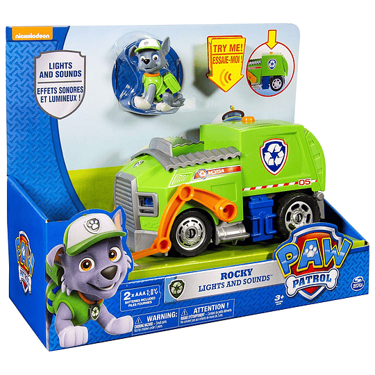 Paw Patrol - Rocky Camion de reciclaje de luces y sonidos