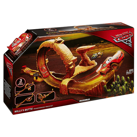  Cars - Pista de Coches Monte Willy 3 en 1 (Mattel)