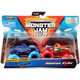  Monster Jam, Blue Thunder vs. Hurricane Force Troquelado Monster Trucks, escala 1:64, 2 unidades