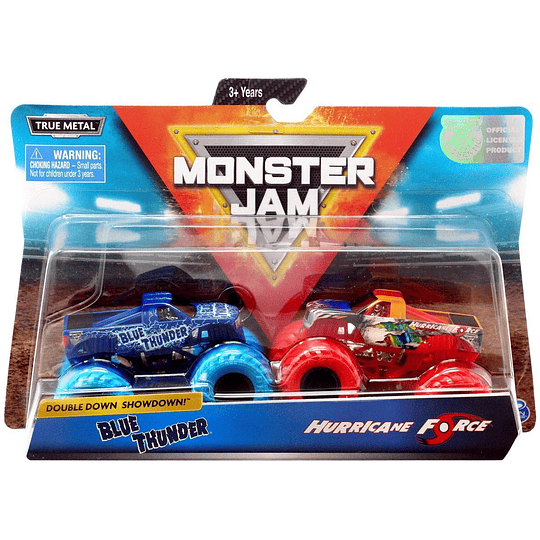  Monster Jam, Blue Thunder vs. Hurricane Force Troquelado Monster Trucks, escala 1:64, 2 unidades