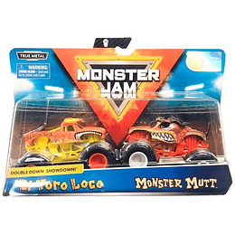 Monster Jam Double Down Showdown El Toro Loco y Monster Mutt Escala 1:64,  2 unidades