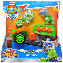 Paw Patrol Rocky Deluxe Vehicle Mighty Pups Super Paws vehículo de lujo con luces y sonidos