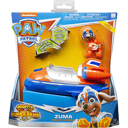 Paw Patrol Zuma Mighty Pups Super Paws vehículo de lujo con luces y sonidos