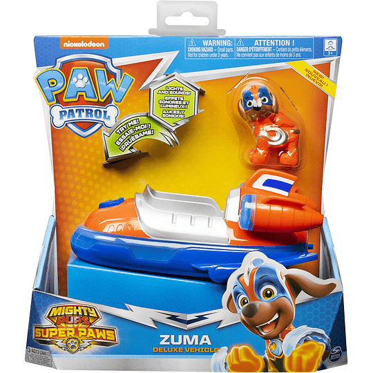 Paw Patrol Zuma Mighty Pups Super Paws vehículo de lujo con luces y sonidos
