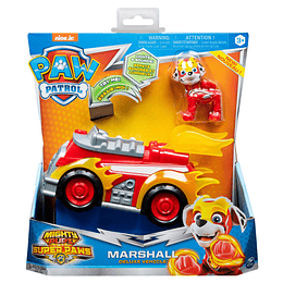 Paw Patrol Marshall Mighty Pups Super Paws vehículo de lujo con luces y sonidos