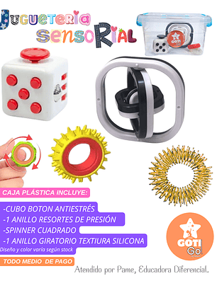 Caja sensorial cubo teclas + anillo presión + spinner + anillo texturas