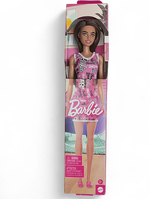 Barbie Fashion & Beauty Muñeca Cabello Castaño Vestido Rosa