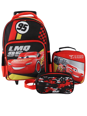 Cars Disney Mochila con ruedas + Lonchera + Estuche