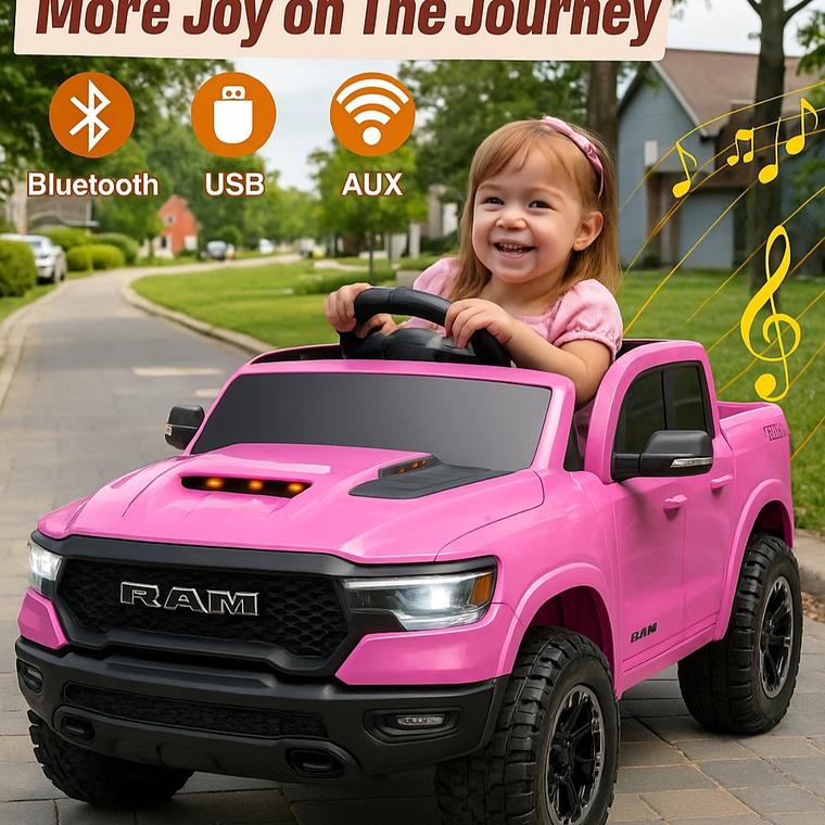 Ram Licencia Oficial 4×4 Real Asiento Ecocuero y Ruedas de goma Rosada 2