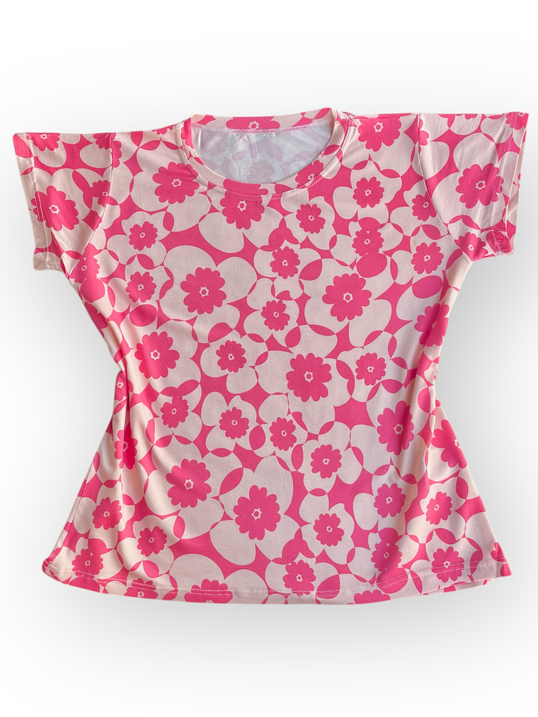Polera Floripa (Twist Flowers) – Rosado con Blanco 1