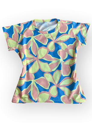 Polera Floripa – Azul con Verde y Rosado
