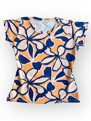 Polera Floripa – Azul con Mostaza y Blanco