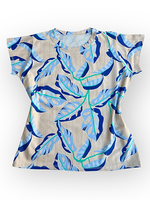 Polera Floripa (Amazonic Mist) – Arena con Azul, Celeste y Verde Agua