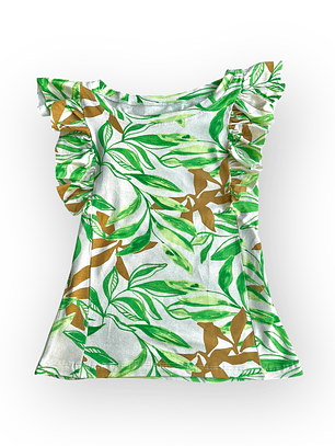 Polera Floripa con vuelos (Chic Flow) – Blanco con Verde y Café