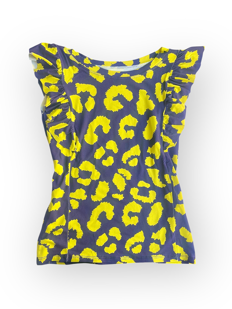 Polera Floripa con vuelos (Chic Flow) – Azul Marino con Amarillo 1