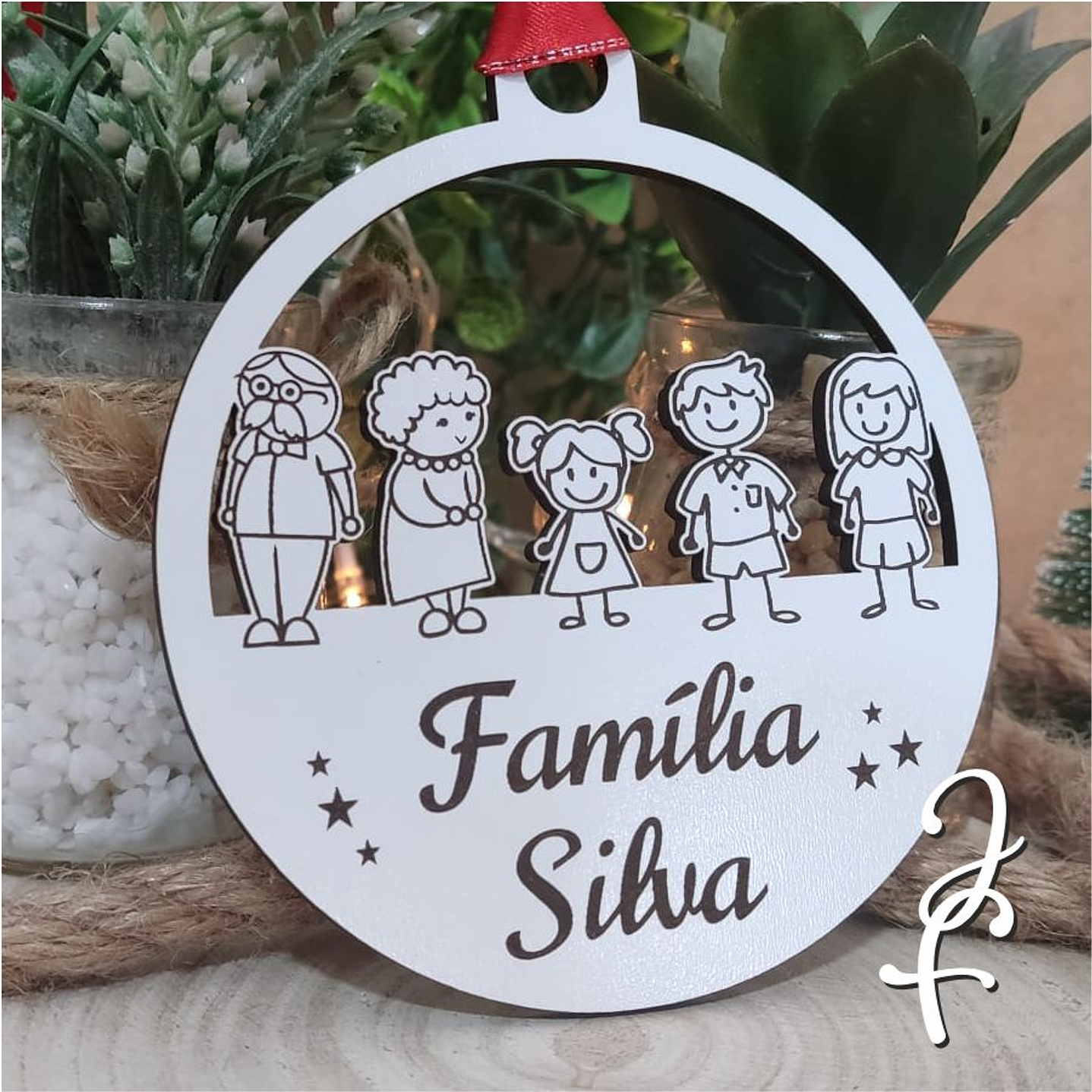 Bola de Natal 10cm Desenho Família 2