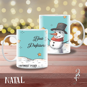 Taza navideña personalizada con muñeco de nieve