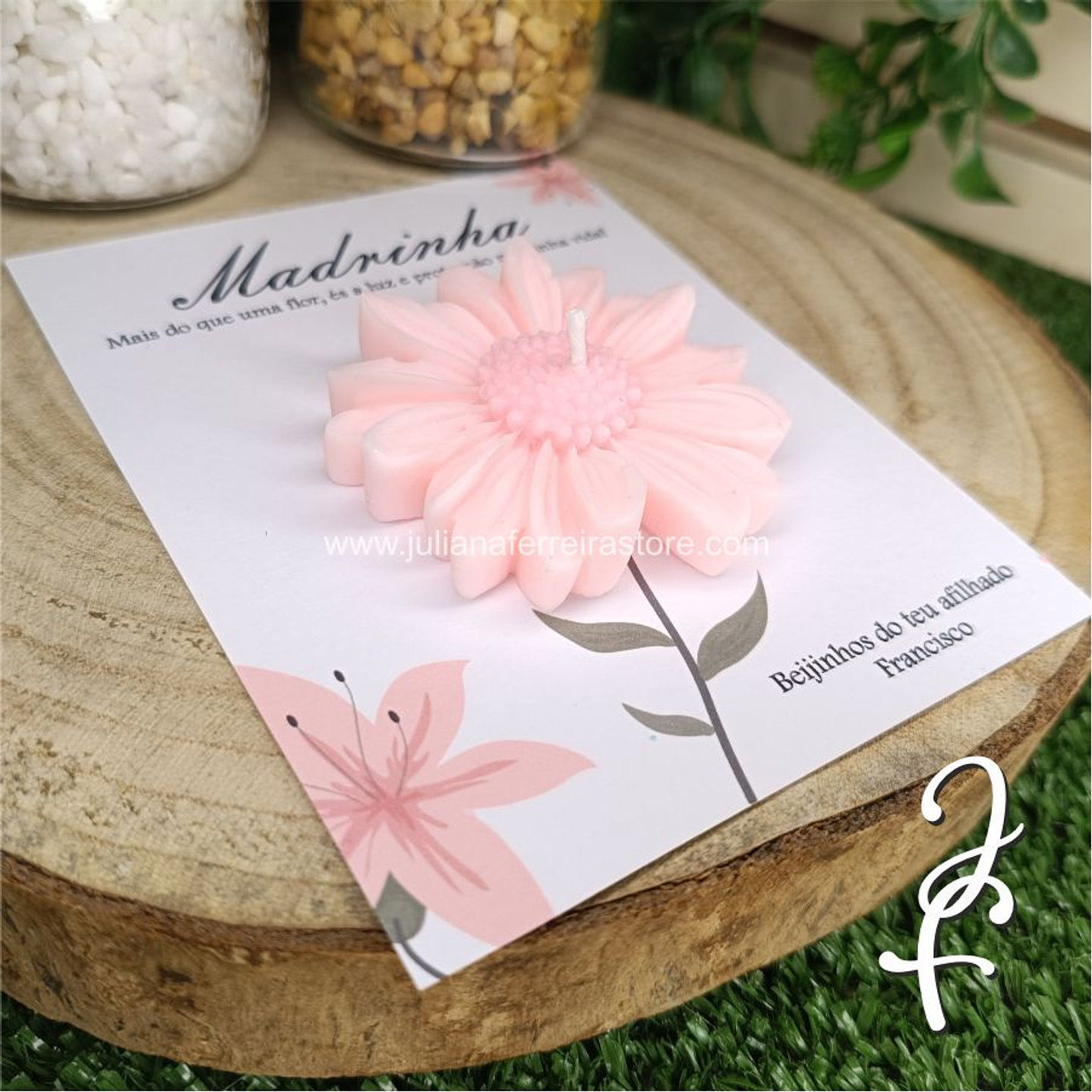 Vela Flor Margarida Madrinha Cartão Branco 2