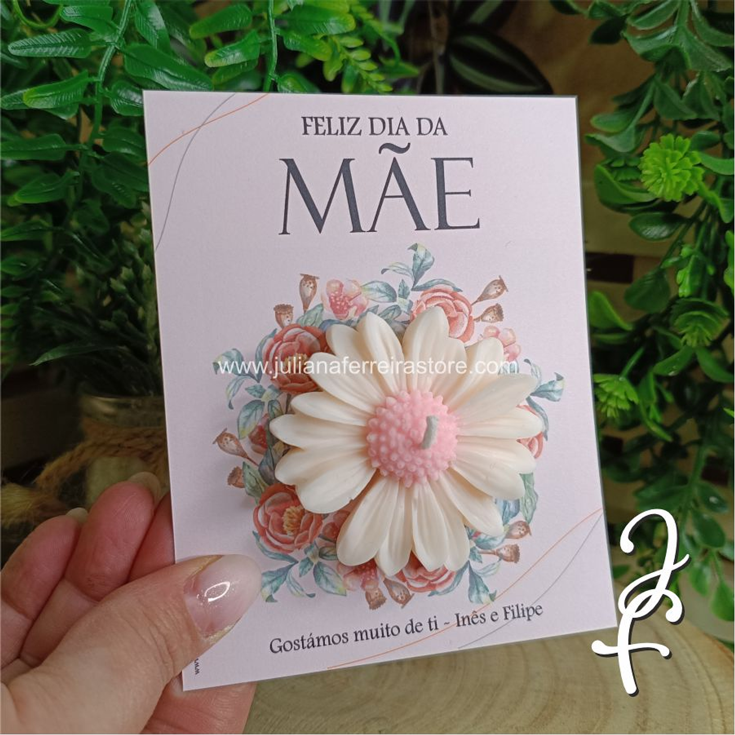 Vela Flor Margarida Mãe Cartão Rosa 1