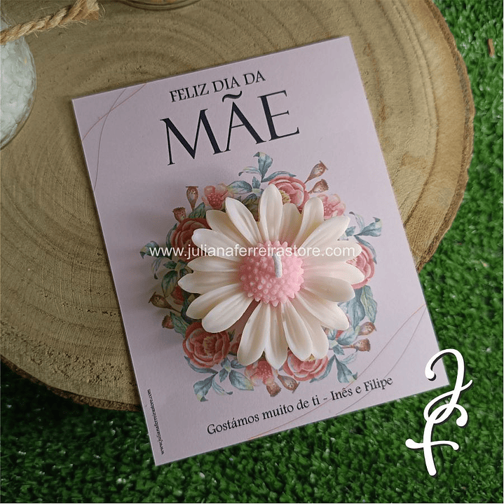 Vela Flor Margarida Mãe Cartão Rosa 3