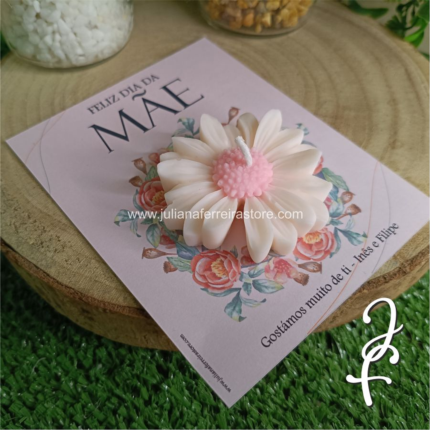 Vela Flor Margarida Mãe Cartão Rosa 2