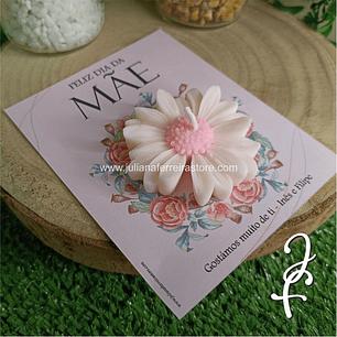 Vela Flor Margarida Mãe Cartão Rosa