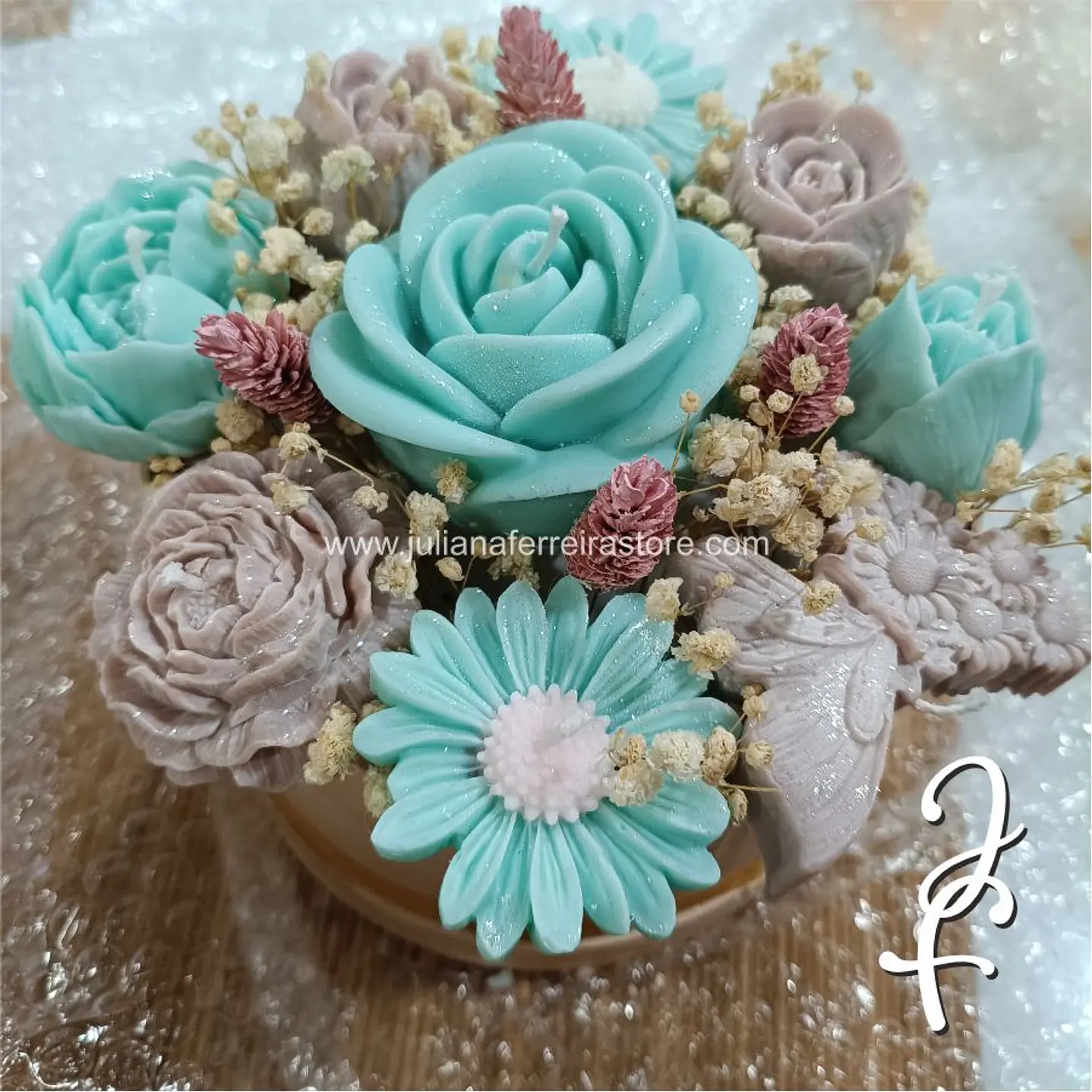 Bouquet Flores Velas Redondo 15cm 3