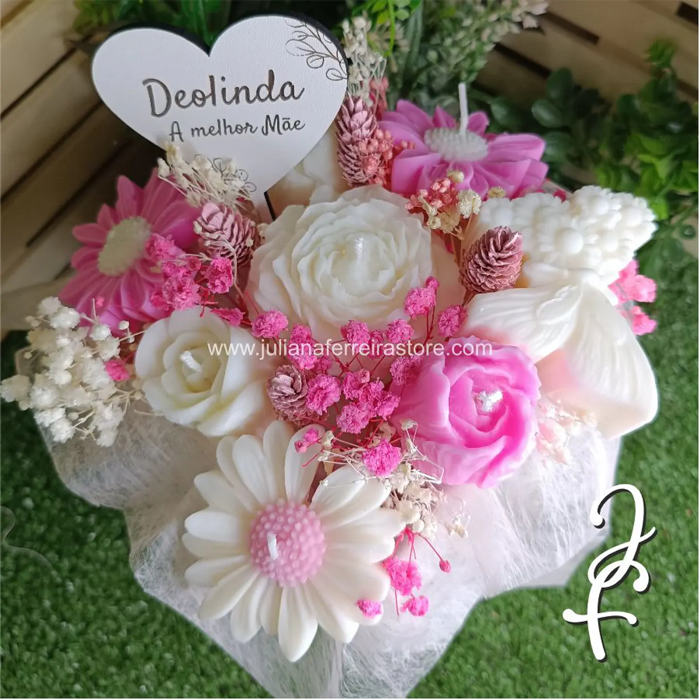 Bouquet Flores Velas Vaso Branco 1