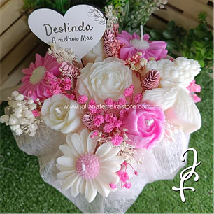 Bouquet Flores Velas Vaso Branco