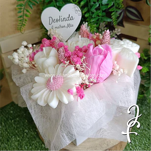 Bouquet Flores Velas Vaso Branco
