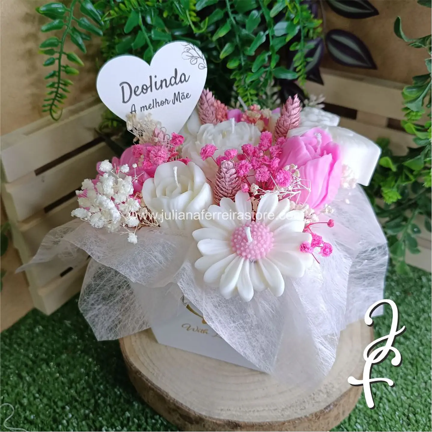 Bouquet Flores Velas Vaso Branco 3
