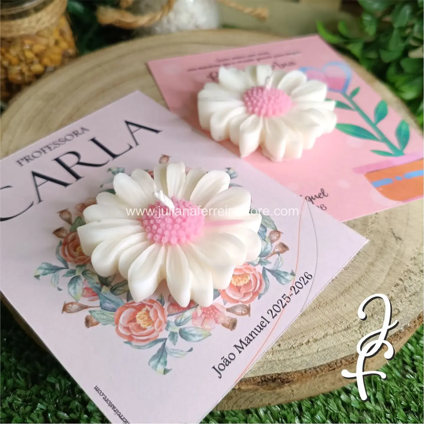 Vela Flor Margarida Cartão Rosa 5