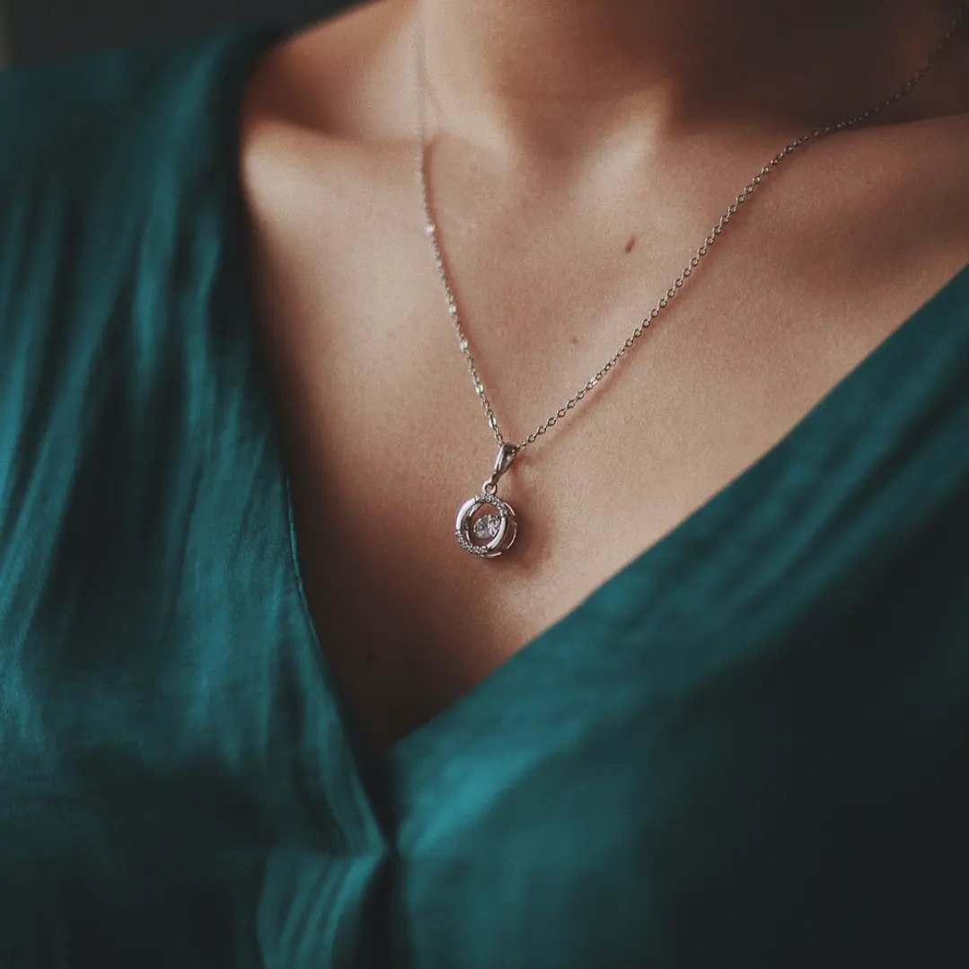 Silver necklace with diamond pendant 1