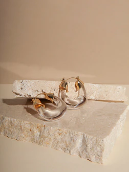 Classic circular transparent earrings with gold details