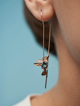 Rose gold earrings with hummingbird pendant
