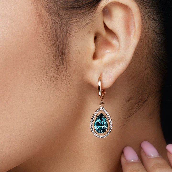Oval earring with diamond incrustations and gemstone selection 1