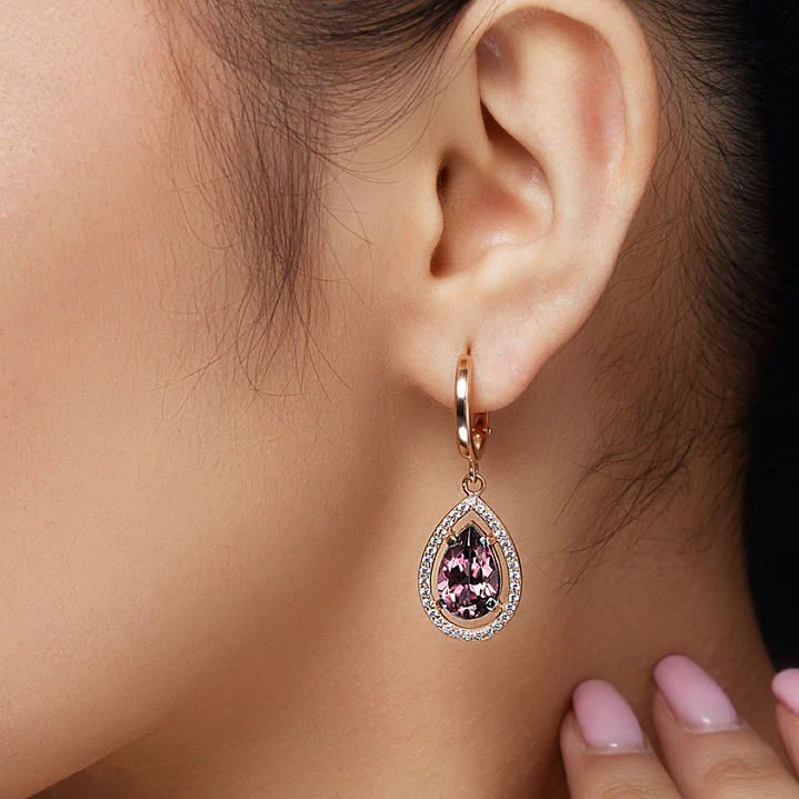 Oval earring with diamond incrustations and gemstone selection 3