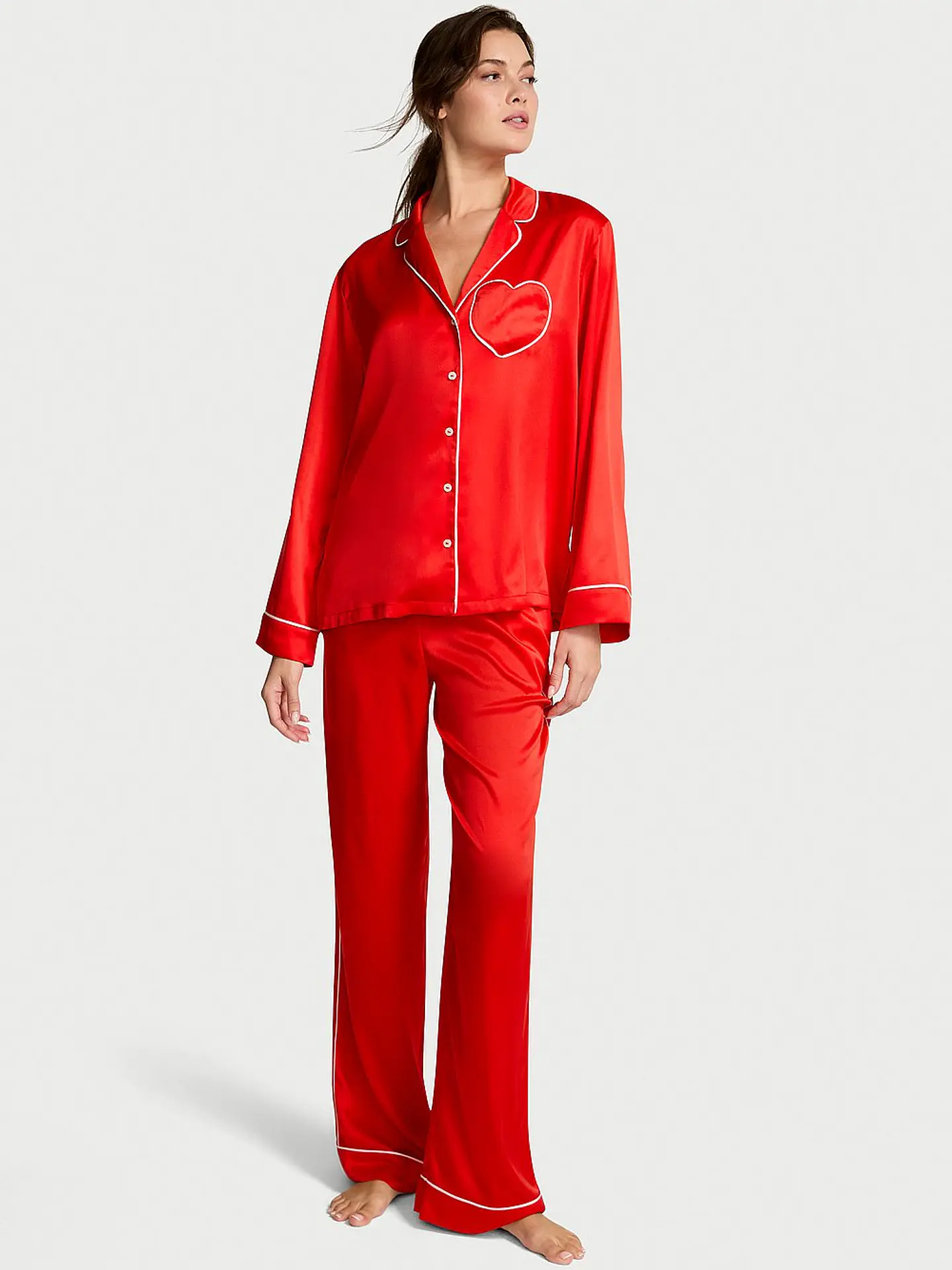 Signature Satin Heart Long Pajama Set 1