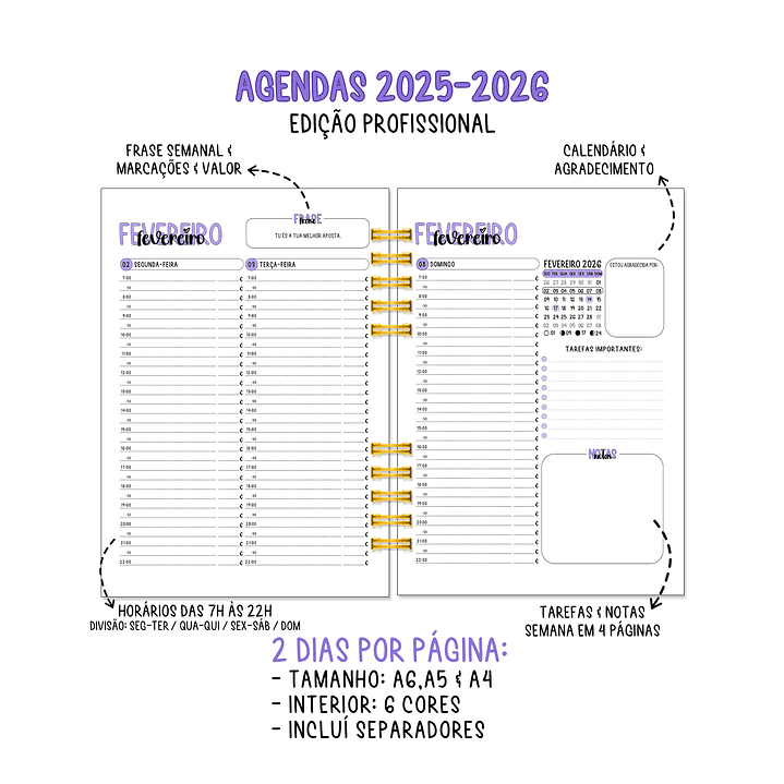 Agenda Diária Profissional 16 Meses + Kit de Oferta 🎁 8