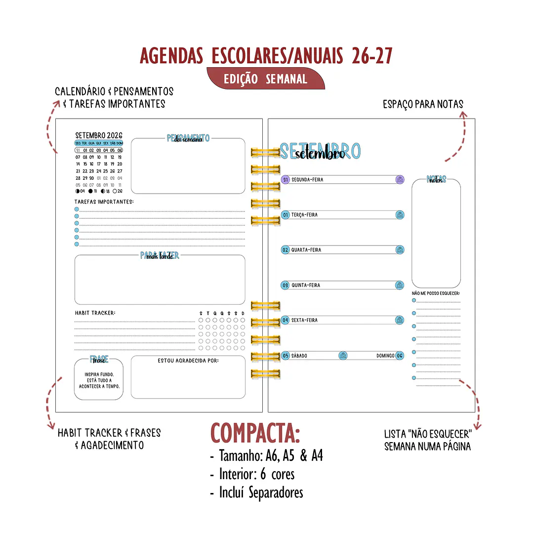 Agenda Anual Semanal 2027 ✨ Pré-Venda | Inclui Kit Oferta Exclusivo 🍑 10