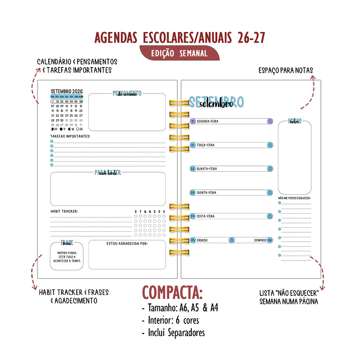 Agenda Anual Semanal 2027 ✨ Pré-Venda | Inclui Kit Oferta Exclusivo 🍑 10
