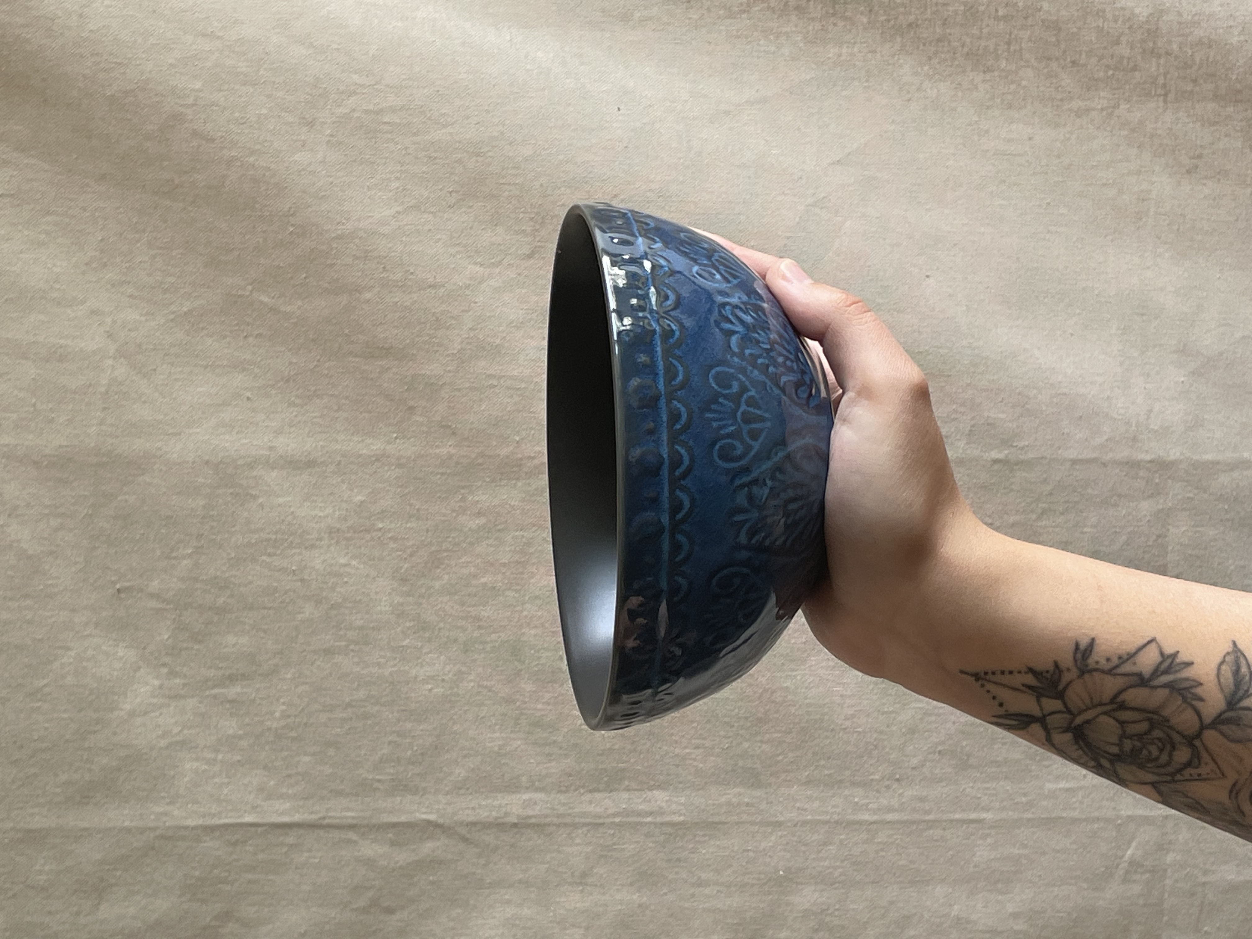 Bowl Azul Tallado Vintage