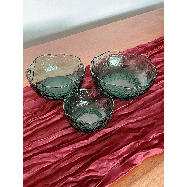 Bowl de Vidrio Irregular Verde Set de 3 unidades