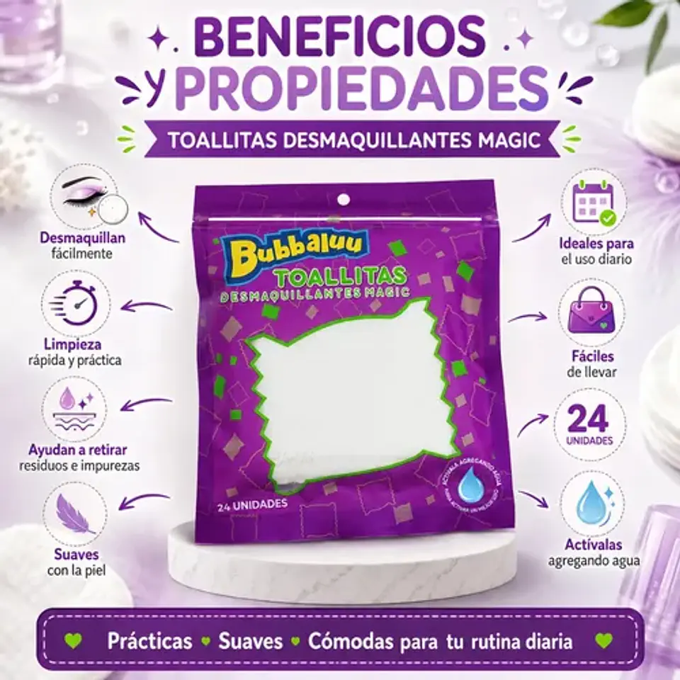 Toallas Desmaquillantes Faciales Bubbaluu Magic 24un 2